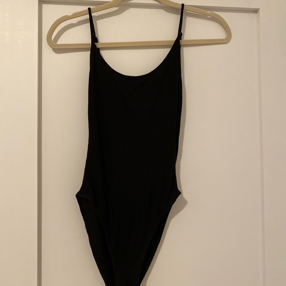 Black Ribbed Scoop Back Body Suit